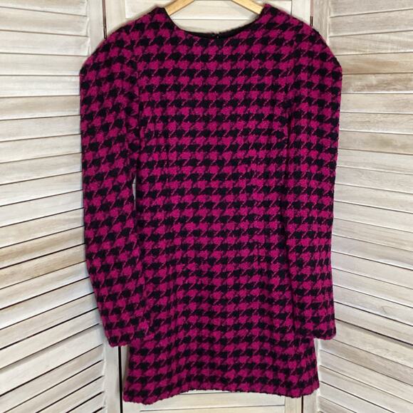 House of Harlow x Revolve Loui Houndstooth Tweed Fuchsia Black Dress M NWT - Picture 8 of 12